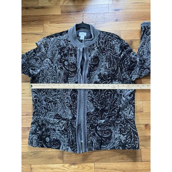 Chicos Size 2 Crushed Velvet Burnout Lined Jacket Artsy Paisley Dark Romantic - Picture 7 of 7